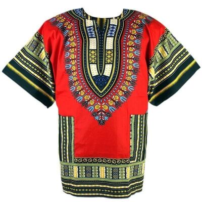 Camicia Danshiki con stampe africane (unisex) - rossa