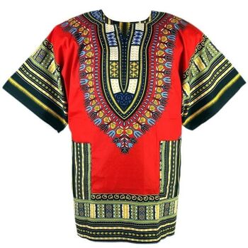 Chemise Danshiki à imprimés africains (unisexe) - Rouge 1