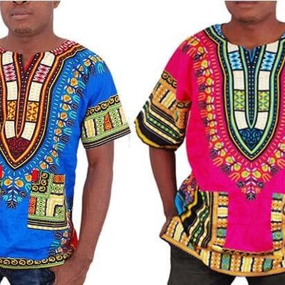 Camisa Danshiki Estampados Africanos (Unisex) - Azul