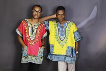 Chemise Danshiki Imprimés Africains (Unisexe) - Bleu 2