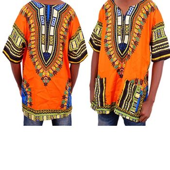 Chemise Danshiki à imprimés africains (unisexe) - Orange 1