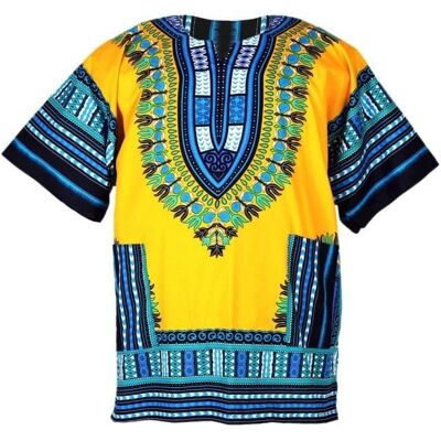 Camicia Danshiki con stampe africane (unisex) - gialla