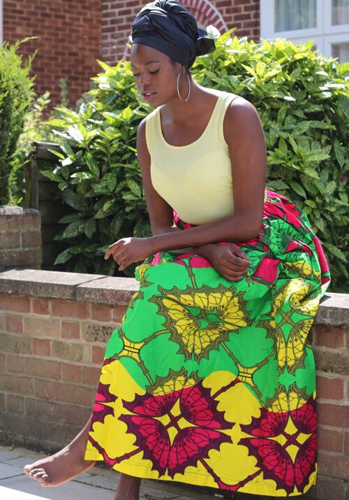 African Print Ankara Maxi Skirts - Yellow Mixed Print