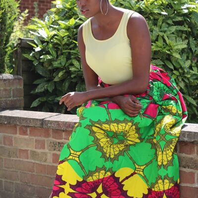 African Print Ankara Maxi Skirts - Yellow Mixed Print