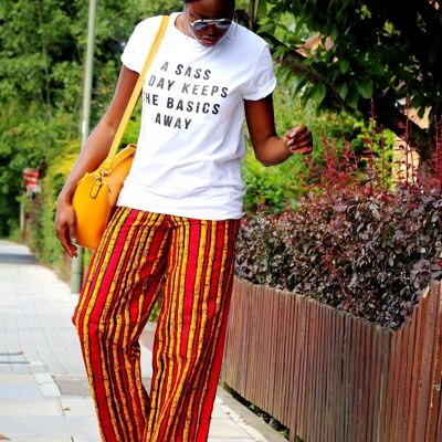 Pantalón Ankara Pallazo Estampado Africano - Rojo