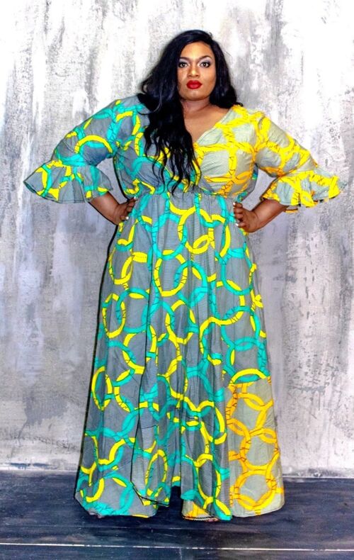 New in Akunna African Ankara Print A Line Maxi Dress