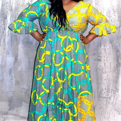 New in Akunna African Ankara Print A Line Maxi Dress