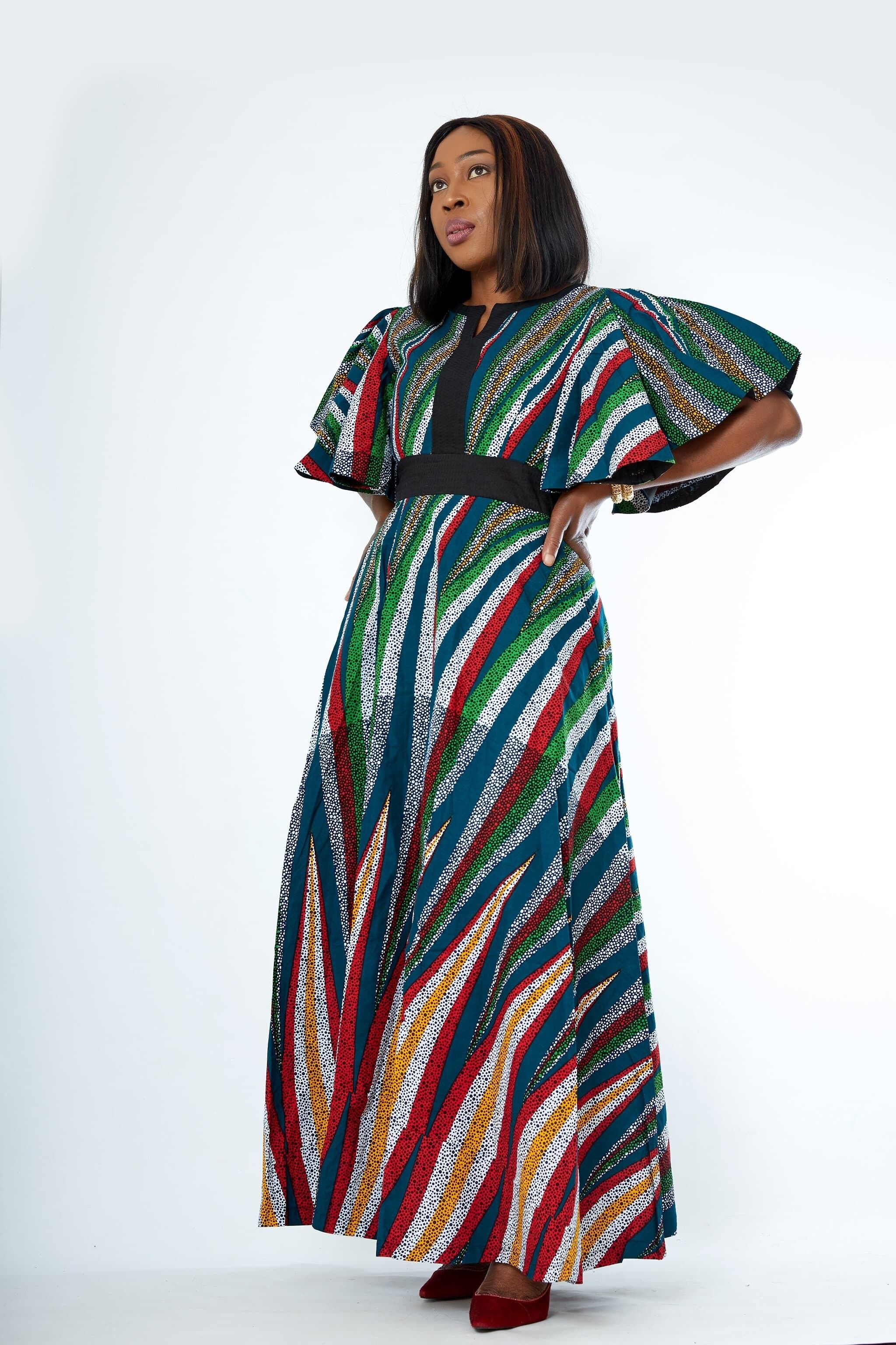 Maxikleid mit afrikanischem Druck und gemischtem Druck - Onome