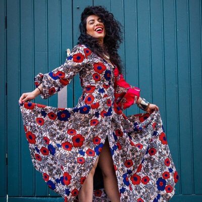 Robe longue en soie Ankara multicolore à imprimé africain