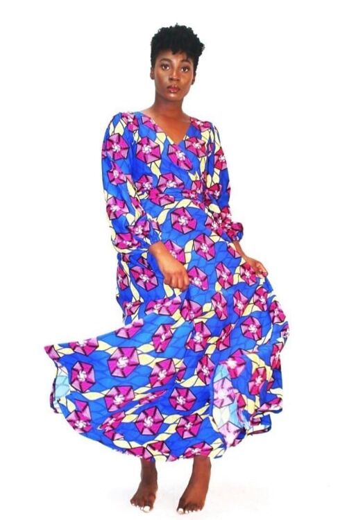 Abike African Print multi-coloured Ankara Silk Wrap Maxi Dress