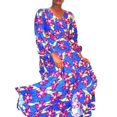 Abike African Print mehrfarbiges Ankara-Maxi-Wickelkleid aus Seide