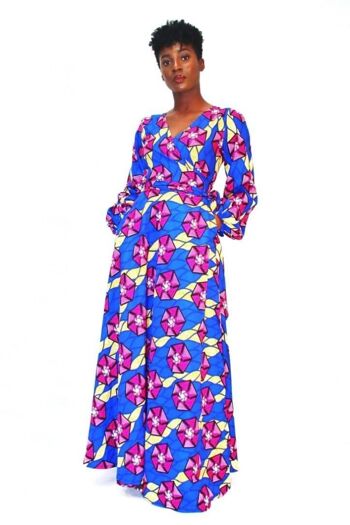 Robe longue cache-cœur en soie Ankara multicolore à imprimé africain Abike 2