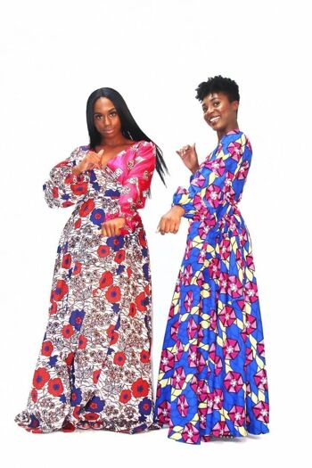Robe longue cache-cœur en soie Ankara multicolore à imprimé africain Abike 3