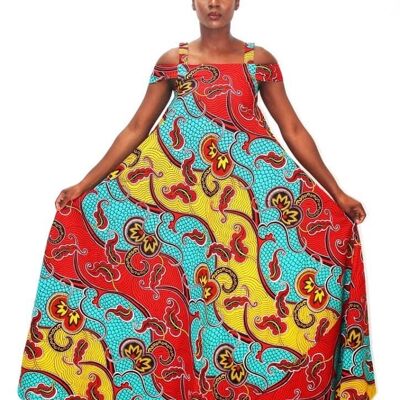 BMianca: Maxi vestido acampanado con estampado africano ulti color