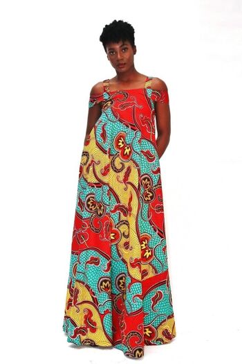 BMianca: Robe Maxi Ligne A Imprimé Africain multicolore 3