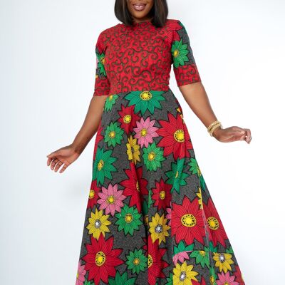 Afrikanisches Maxikleid mit rotem Ankara-Print