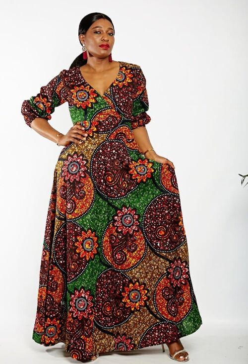 Long Sleeve African Ankara Print Maxi Dress