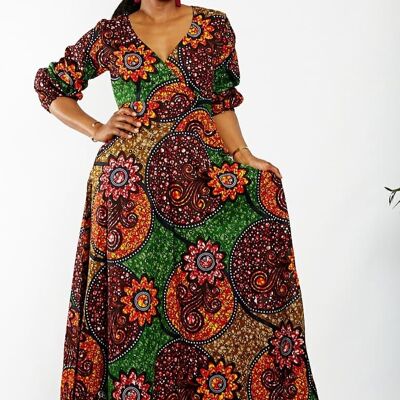 Vestido largo con estampado africano de Ankara de manga larga