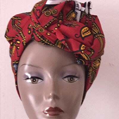 Bufanda cuadrada de algodón con estampados africanos Bufandas de algodón de Ankara Chal Hijab - Rojo / Amarillo