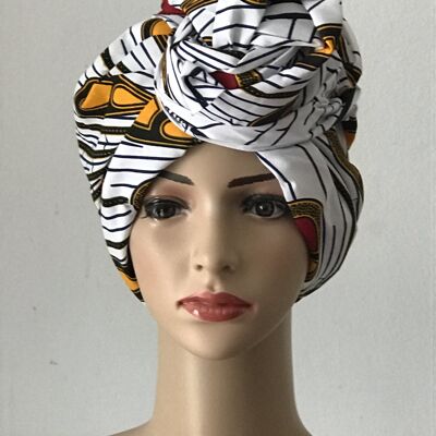 Écharpe carrée en coton imprimés africains Écharpes en coton Ankara Châle Hijab - Blanc / Jaune