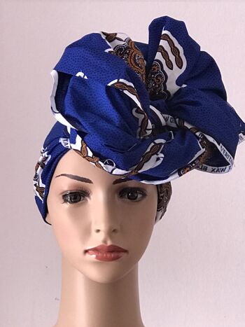 Écharpe carrée en coton imprimés africains Écharpes en coton Ankara Châle Hijab - Bleu/Jaune 2