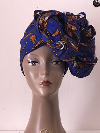 Écharpe carrée en coton imprimés africains Écharpes en coton Ankara Châle Hijab - Bleu/Jaune 4