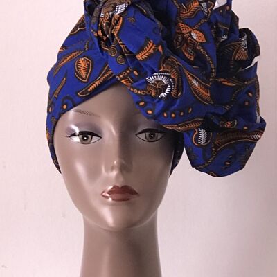 Écharpe carrée en coton imprimés africains Écharpes en coton Ankara Châle Hijab - Bleu