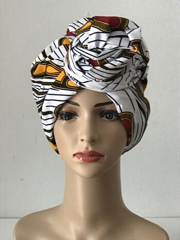 Écharpe carrée en coton imprimés africains Écharpes en coton Ankara Châle Hijab - Blanc 1