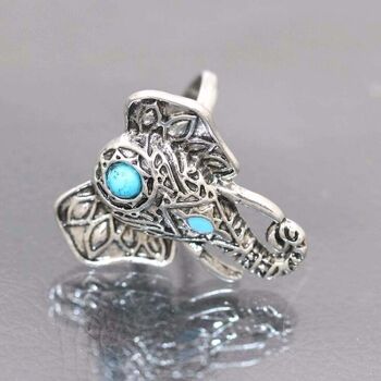 8pcs Boho Retro Elephant Snake Blue Rings ilver 3