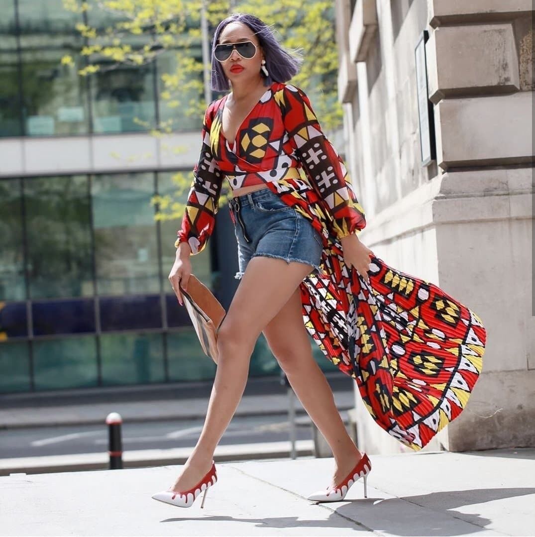 Nouveautés - Haut long en soie Ankara à imprimé africain Efua - Rouge