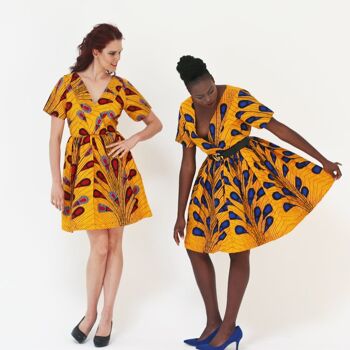 Imprimé africain Ankara femmes robe de thé ampoule bleue 2