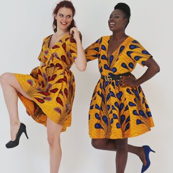 Imprimé africain Ankara femmes robe de thé ampoule bleue 3