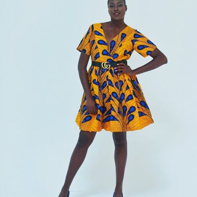 Abito da tè da donna Ankara con stampa africana - Lampadina blu