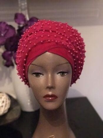 Bandeau Turban en velours double entièrement perlé rose .... disponible en couleur diff 1