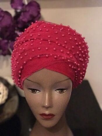 Bandeau Turban en velours double entièrement perlé rose .... disponible en couleur diff 3
