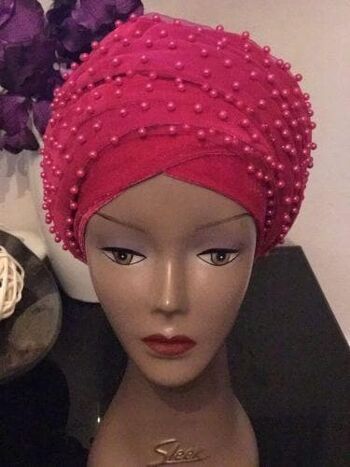 Bandeau Turban en velours double entièrement perlé rose .... disponible en couleur diff 4