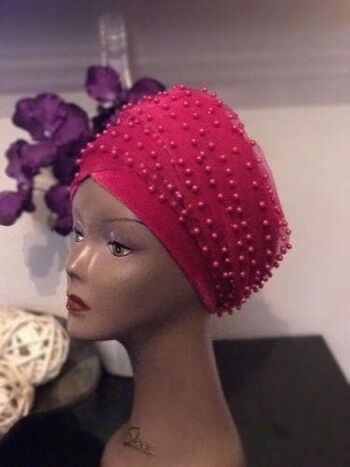 Bandeau Turban en velours double entièrement perlé rose .... disponible en couleur diff 5