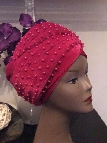 Bandeau Turban en velours double entièrement perlé rose .... disponible en couleur diff 6
