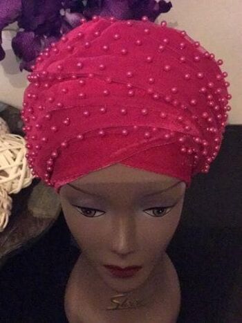 Bandeau Turban en velours double entièrement perlé rose .... disponible en couleur diff 7