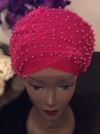 Bandeau Turban en velours double entièrement perlé rose .... disponible en couleur diff 8
