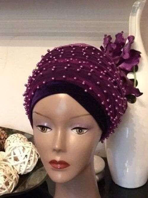 Full Beaded Purple Double velvet Turban headwraps ....available in diff colour
