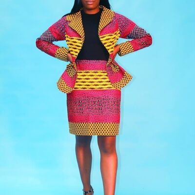 New in Kiki African Ankara Print Jacket and Skirt Set