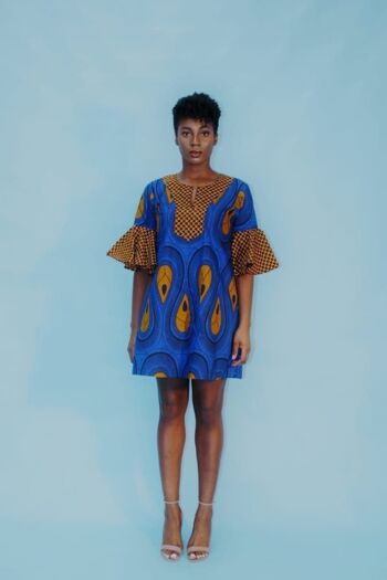 Robe droite d'été à imprimé africain Ankara -Bleu 3