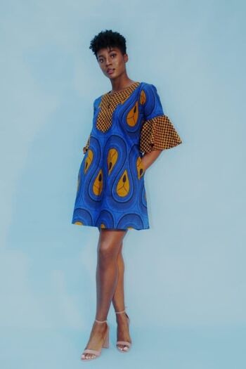 Robe droite d'été à imprimé africain Ankara -Bleu 4