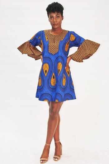 Robe droite d'été à imprimé africain Ankara -Bleu 5