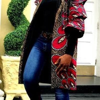 CELINE Veste Midi Imprimé Ankara Africain Bordeaux