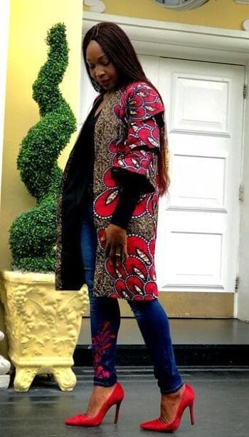 CELINE Veste Midi Imprimé Ankara Africain Bordeaux 7