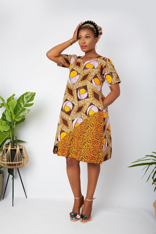 African Print Ankara Shift Mini Dress - Orange