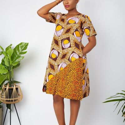 Mini robe droite à imprimé africain Ankara - Orange