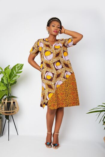 Mini robe droite à imprimé africain Ankara - Orange 2